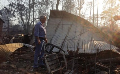 Ron Fuller stands in the ruins