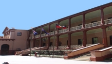 Photo looking across the forecourt to the formal steps. The safety entry is at the far or remaining end