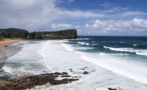 see of Palm seashore looking out to Barranjoey Headland, Northern Beaches